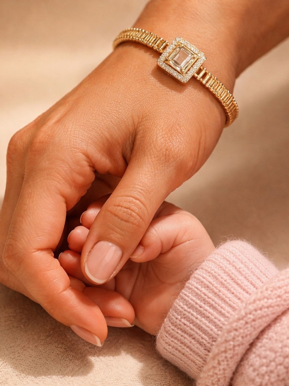 Gold Crystal Square Halo Bracelet - Women's Jewelry